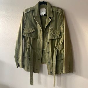 Anthropologie Army jacket with ruffles